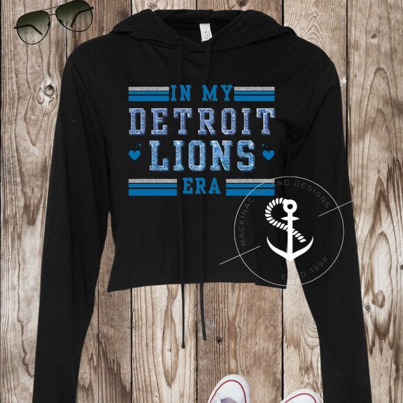 In My Detroit Lions Era Crop Hoodie Small-2XL Bella Canvas Glitter Design - Picture 1 of 1